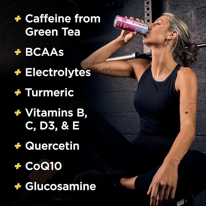 FITAID ENERGY 200mg Natural Caffeine Keto Raspberry Hibiscus Optimum Performance Formula: BCAAs Quercetin Electrolytes Omega-3s Paleo Vegan &amp GlutenFree 12 Fl Oz cans (Pack of 24)