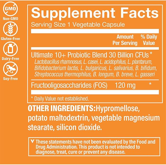 The Vitamin Shoppe Ultimate 10+ Probiotics 13 Billion CFUs Digestive &amp Immune Support Multi-Strain Probiotic Supplement for Men &amp Women Gluten Free Non GMO Vegetarian 60 Capsules