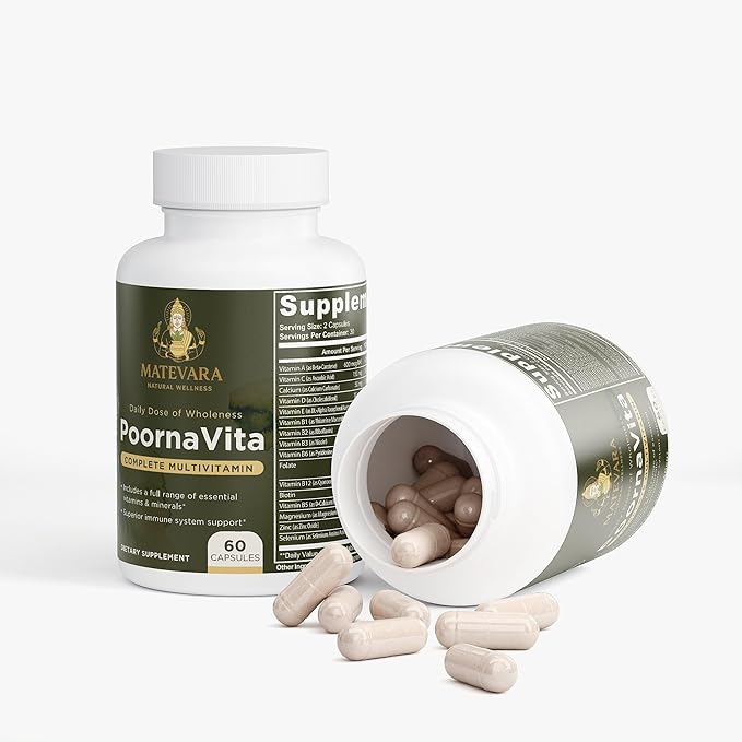 PoornaVita Multivitamin for Men | Mens Multivitamins with 25+ Vitamins &amp Minerals B-Complex Formula | Men's Multivitamin Capsules Daily Men's Health Supplements 60 Count