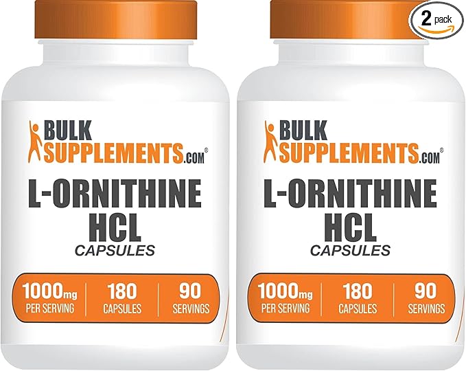BulkSupplements.com L-Ornithine HCl Capsules - L-Ornithine Hydrochloride L-Ornithine 1000mg - Amino Acids Supplement Gluten Free 2 Capsules per Serving 180 Count (Pack of 2)