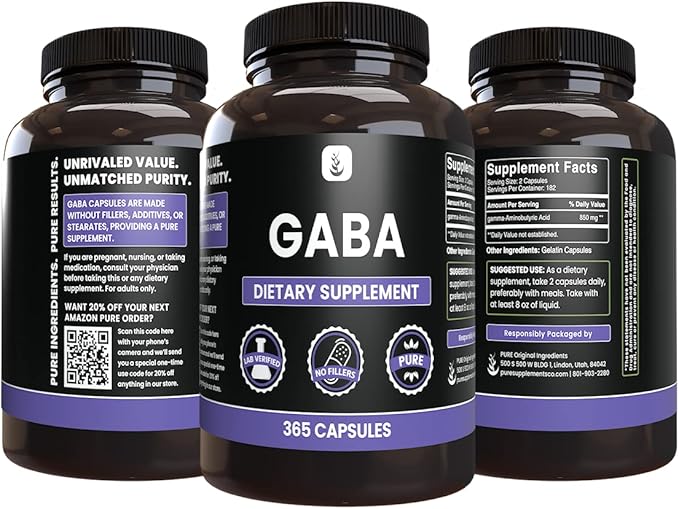 PURE ORIGINAL INGREDIENTS GABA (365 Capsules) No Magnesium Or Rice Fillers Always Pure Lab Verified