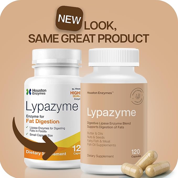 Houston Enzymes – Lypazyme Lipase Digestive Enzymes for Women and Men –120 Capsules – 3 Enzyme Blend for Complete Breakdown of Triglyceride Fats Enzyme for Digestion of High-Fat Meals &amp Fish Oil