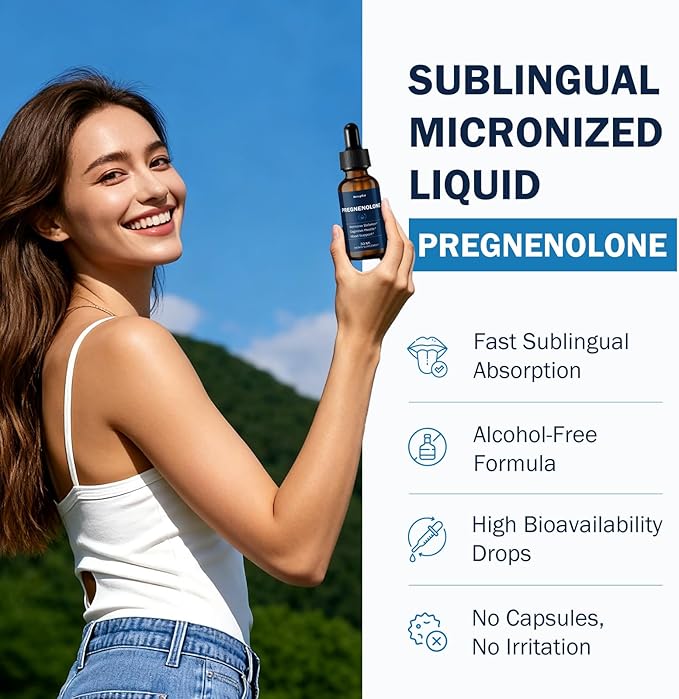 Liquid Pregnenolone Supplement Sublingual Micronized Liquid for Hormone Balance Memory &amp Focus Support Promote Cognitive Health Better Absorption Than Capsules 30 ml