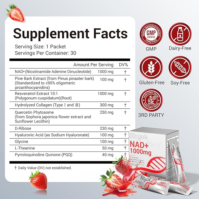 NAD+ Supplement 1000mg Liquid - High Absorption NAD+ with Trans Resveratrol 2000mg Collagen &amp Hyaluronic Acid Anti-Aging Energy Support for Women Cellular Health &amp Longevity Boost