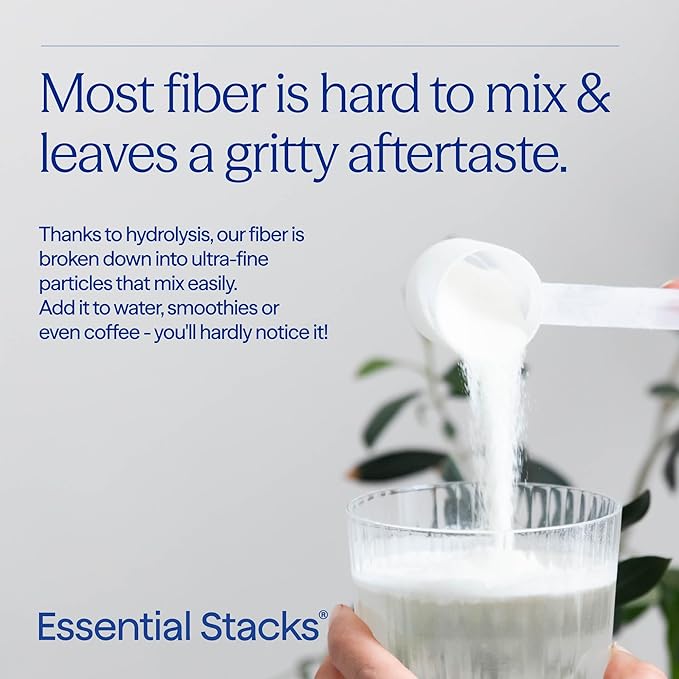 Essential Stacks Organic Sunfiber Prebiotic Fiber (Partially Hydrolyzed Guar Gum/PHGG) with Acacia Fiber Powder - Gluten Free Non-GMO &amp Unflavored (7.4 oz)