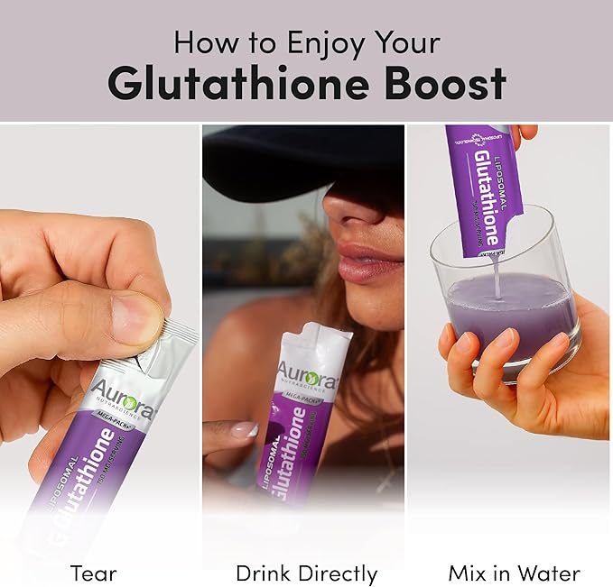 Aurora Nutrascience Mega-Pack Liposomal Glutathione - 750 mg Liquid Supplement Antioxidant Support for Men &amp Women Sugar Free Non-GMO Liposomal Glutathione Packets - 32 Single Serve Packets