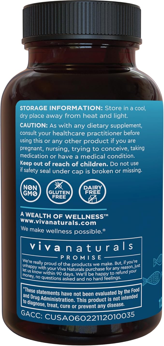 Viva Naturals Omega 3 Fish Oil Supplement for Women and Men - 2500 mg Triple Strength Fish Oil Pills with Re-Esterified Omega 3 Fatty Acids Including EPA DHA DPA - 120 Pescatarian-Friendly Softgels