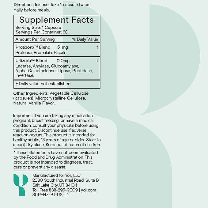 Yoli® Enzyme - Digestive Enzymes - Gut Health Supplements for Women and Men - Digestion Supplement 60 Count