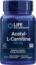Life Extension Acetyl-L-Carnitine Acetyl-L-Carnitine Vitamin C Brain Mood &amp Nerve Health Cellular Energy 3-Month Supply Gluten-Free Non-GMO Vegetarian 100 Capsules