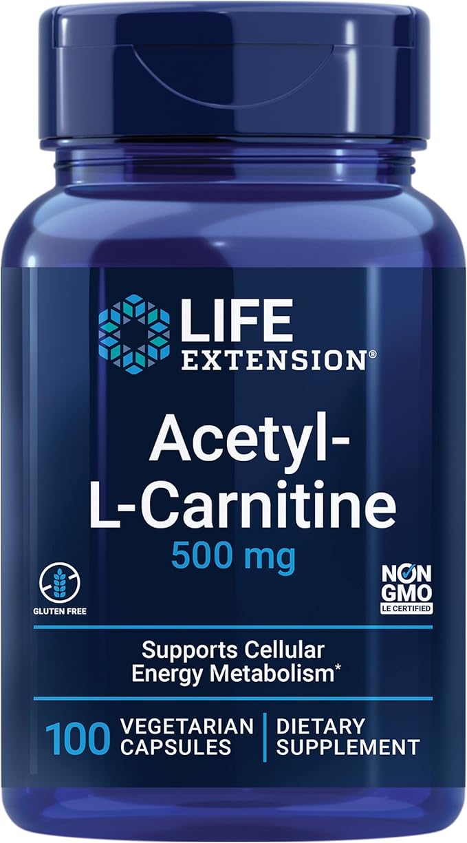 Life Extension Acetyl-L-Carnitine Cellular Energy Brain Nerve Support + N-Acetyl-L-Cysteine Immune Respiratory Liver Health Antioxidant 100 + 60 Capsules