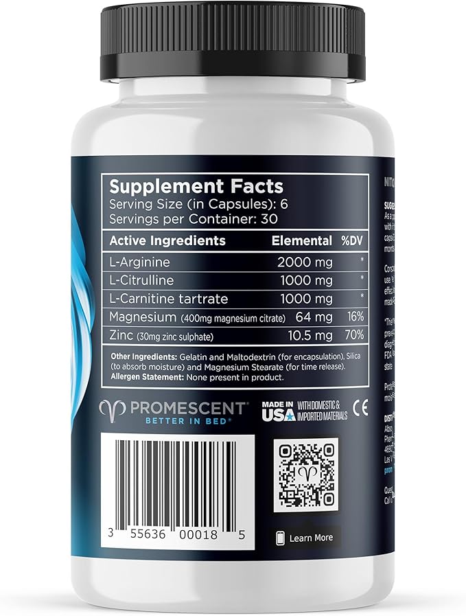 Promescent VitaFLUX Nitric Oxide Supplements for Men Fast Acting Male Enhancing Pills for Stamina Size &amp Performance L-Arginine L-Citrulline L-Carnitine (30 Servings)