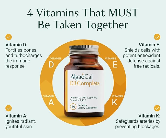 ALGAECAL D3 Complete - Enhanced Immune Support &amp Bone Health with D3 K2 A &amp E - Whole Body Wellness &amp Bone Strength 60 softgels (3 Packs)