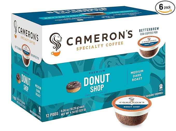 Cameron's Coffee Donut Shop Blend Single Serve Pods 12 Count 4.33 Ounce (Pack of 6)