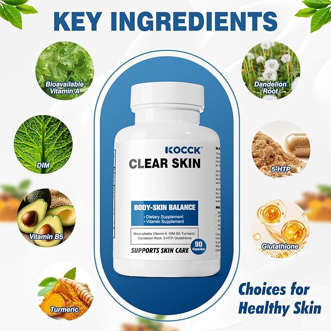 Hormonal Acne Treatment Clear Skin Supplement 5-HTP Nature DIM Supplement Skin Care Vitamins Hormone Balance Daily Using 2 Capsules 90 Capsules. (Milk)