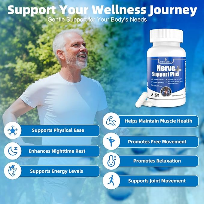 Nerve Support Plus Nerve Supplement Alpha-Lipoic AcidTurmeric Extract B12 Vitamins and Herbal Blend for Fortify Nerve Health 120 Capsules