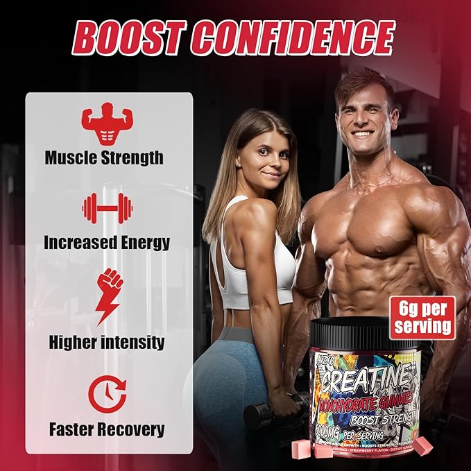 Creatine Monohydrate Gummies 6g for Men WomenComplex Creatine Monohydrate Chewable for Muscle StrengthMuscle BuildingEnergy BoostPre-Workout Energy SupplementVegan Strawberry - 120 Count