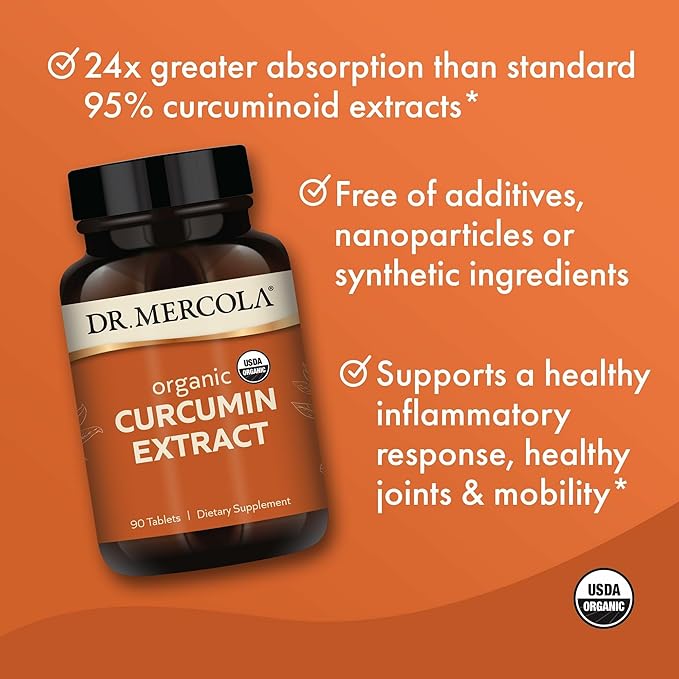 Dr. Mercola Organic Curcumin Extract 90 Servings (90 Tablets) Dietary Supplement Non-GMO Certified USDA Organic