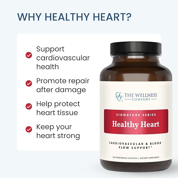 The Wellness Company Healthy Heart - Cardiovascular Strength Blood Flow Nitric Oxide Production &amp Healthy Cholesterol Levels | 60ct (1 Month Supply)