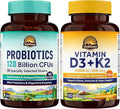 Vitalitown Probiotic + Vitamin D3 K2 Bundle (Pack of 2) | Probiotics 120 Billion CFUs (Item 1) &amp Vitamin D3 10000 IU Vitamin K2 (MK7) 200 mcg (Item 2) | 30 Probiotic Capsules &amp 90 Capsules
