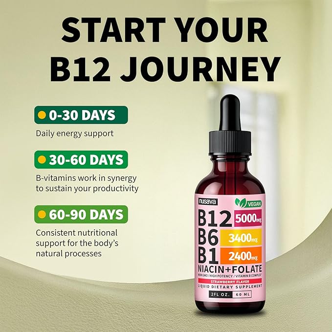 (2 Pack) Vitamin B12 and B6 Liquid Drops B12 Sublingual Vitamin B Complex - B 12 Vitamin 5000mcg - B12 Methylcobalamin for Energy Brain and Heart Support with 27200 mcg Strawberry 80 Servings
