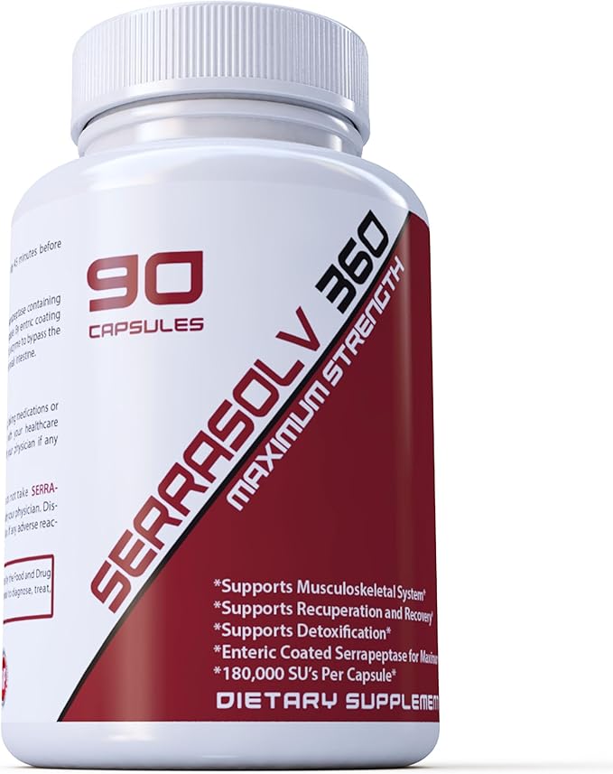 (90 Capsule Bottle – Advanced Systemic Enzyme Serrapeptase Supplement containing 180000 of Enteric Coated Serrapeptase per Capsule. (90 Capsule)