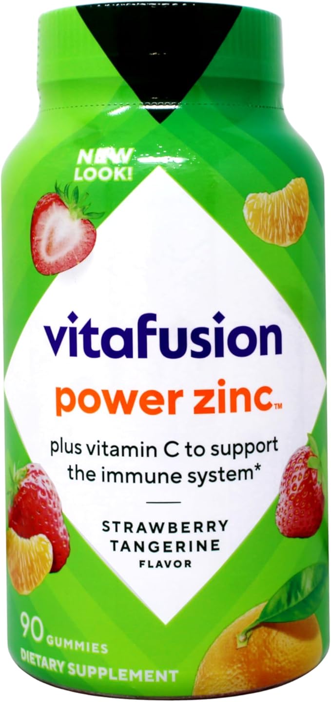 Vitafusion Power Zinc Gummy Vitamins 15 mg Zinc per Serving High Potency Zinc &amp Vitamin C for Immune Support Natural Strawberry and Tangerine Flavor 90 Count (Pack of 3)