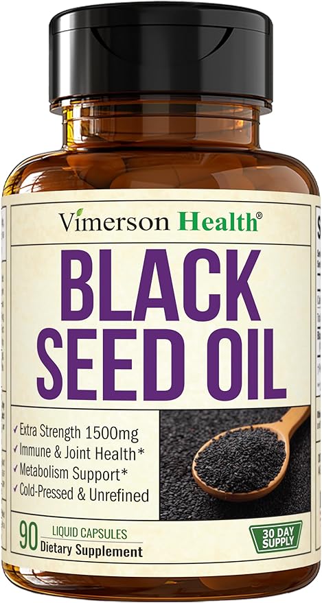 Black Seed Oil - Cold Pressed Black Seed Oil Capsules - Provides Vitamin E &amp Omega 3 6 9 - High Potency (1500mg) for Immune &amp Joint Support Antioxidants Digestion Hair Skin Nails - Vegan 90