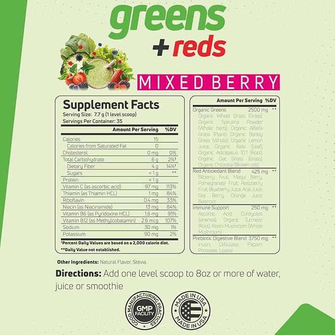 Forzagen Vegan Greens &amp Reds Superfood Powder - Organic Super Greens Powder | Premium Veggie Powder Supplement | 35 Servings Reds and Greens Superfood Powder