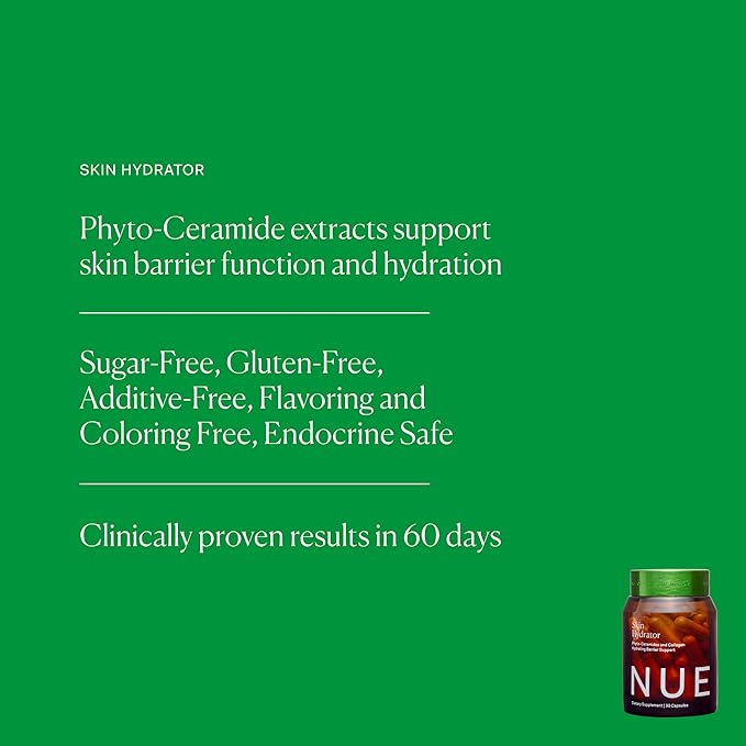 The Nue Co. Skin Hydrator Supplement - Daily Skin Support with Hydrolyzed Collagen Aloe &amp Hyaluronic Acid - Gluten Free Supplement for Radiance and Hydration Support | 30 Capsules