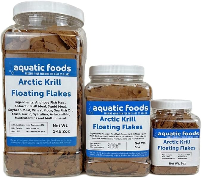 Aquatic Foods Inc. Arctic Krill Flakes which Contain Natural Carotenoids &amp Astaxanthin That Will Enhance The Vibrant Colors of Fish for All Tropical and Marine Fish...WL 1-lb 2oz Lg Jar