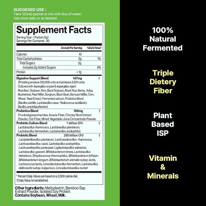 Digestive Enzyme – 30 Sticks – Natural Fermentation Whole Grains Probiotics Clean Daily Wellness Support