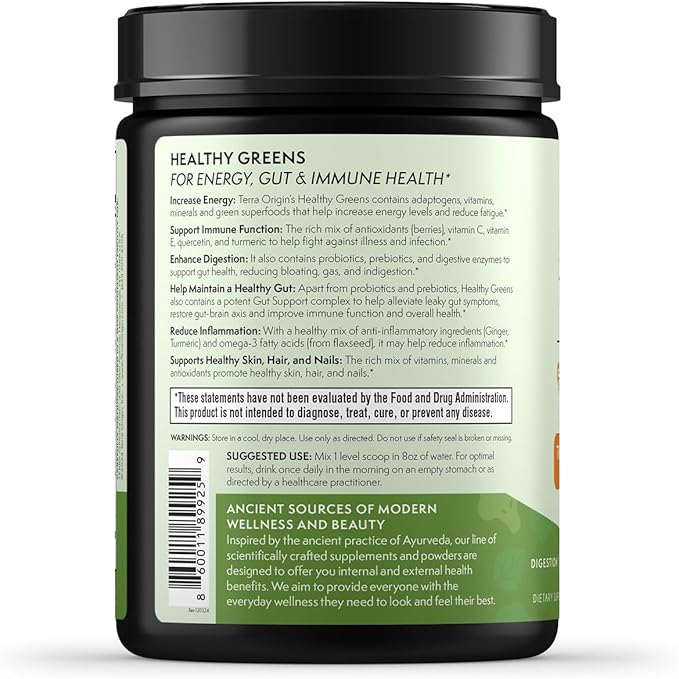 TERRA ORIGIN Healthy Greens Powder Supplement | Superfood Digestive Enzyme &amp Probiotic Blends | Immune Gut and Digestive Support for Women | Tropical Passion Fruit (30 Servings)