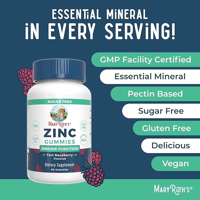 MaryRuth Organics Zinc Gummies | Zinc Supplements | Immune Support Supplement | Essential Mineral | Pectin Based | Overall Health &amp Wellness | Ages 14 &amp Up | Vegan | Non GMO | 30 Servings