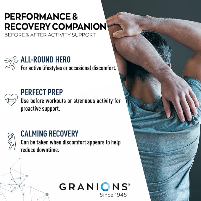 Granions Advanced Muscle Comfort - Natural Muscle Relaxer Pills Support - Quinine Magnesium Potassium B Vitamins Chamomile CoQ10 - Immediate Muscle Relaxation and Comfort - 120 Tablet 30 Serving