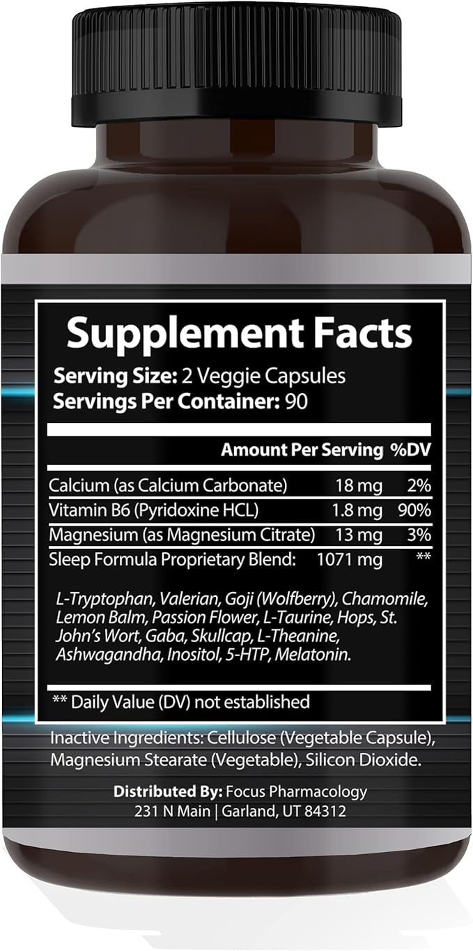 Natural Nighttime Sleep and Calming Formula - 180 Ct Blend of Melatonin 5-HTP GABA Chamomile Valerian Goji Ashwagandha St. John's Wort