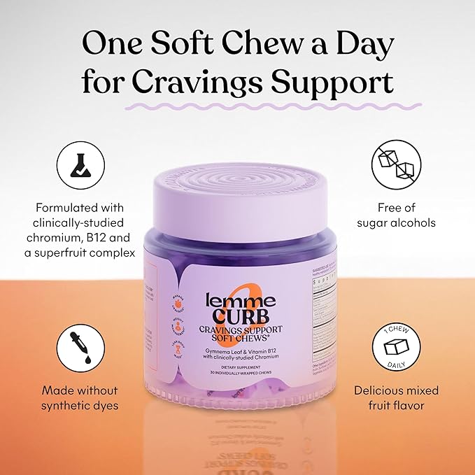 Lemme Curb Cravings Soft Chews - Manage Appetite Support Metabolism &amp Lean Body w/Clinically Studied Chromium Gymnema &amp B12 for Healthy Weight Management Mixed Berry