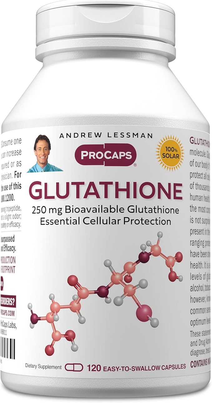 ANDREW LESSMAN Glutathione 250 mg - 120 Capsules - Powerful Antioxidant Reduces Oxidative Stress. Bioavailable Protects Cells Tissues Organs. Supports Immune Health. Easy-to-Swallow Capsules.