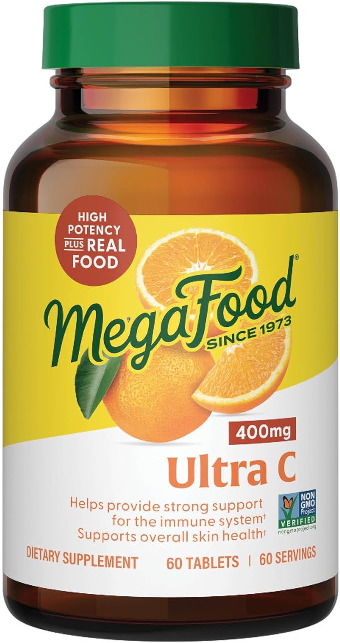 MegaFood Ultra C 400 mg - Vegan Vitamin C Immune Support Supplement Vitamin C Supplement Made with Real Food Including Broccoli Carrot Cranberry &amp Brown Rice - 60 Tablets 60 Servings