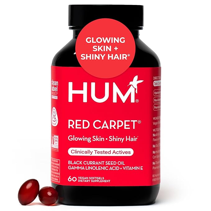 HUM Red Carpet Skin &amp Hair Vitamins for Women with Omega 3 Fatty Acids Vitamin E and Black Currant Seed Oil Supplement for Skin Health &amp Healthy Hair Follicles Support 60 Count