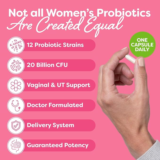 Probulin Womens Probiotic - Vaginal UT Gut &amp Immune Health with Lactobacillus Reuteri - 20 Billion CFU 12 Probiotic Strains &amp Prebiotics - 30 Vegan Gluten Free Capsules for Whole-Body Well