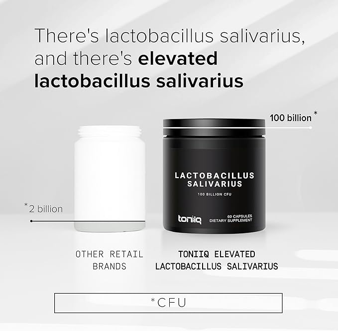 Toniiq 100 Billion CFU Lactobacillus Salivarius Probiotic - Highest Verified CFU Count - Third-Party Lab Tested for Potency - 60 Vegetarian Capsules - 30 Servings - TQ Verified