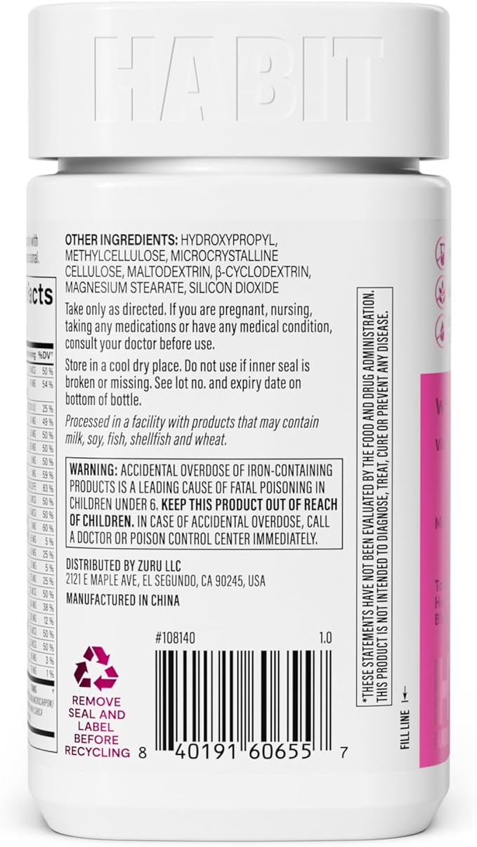 Habit Womens Multi Supplement 2 Pack (120 Capsules) - New Look Supports General Health &amp Wellness 23 Essential Vitamins and Minerals Fruit extracts Folate Iron B12 Biotin Non-GMO