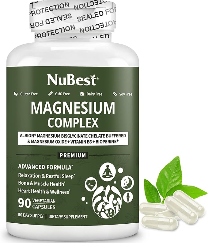 Magnesium Glycinate Chelate Complex with Albion Magnesium Bisglycinate Chelate Vitamin B6 &amp BioPerine for Bone Muscle Natural Sleep Nerve Function Brain Booster | 3 Months Supply