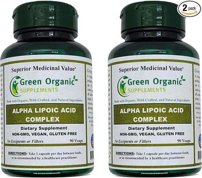 Green Organic Supplements' Alpha Lipoic Acid Complex ALA 90 VCaps Alpha Lipoic Acid Capsules (Pack of 2)