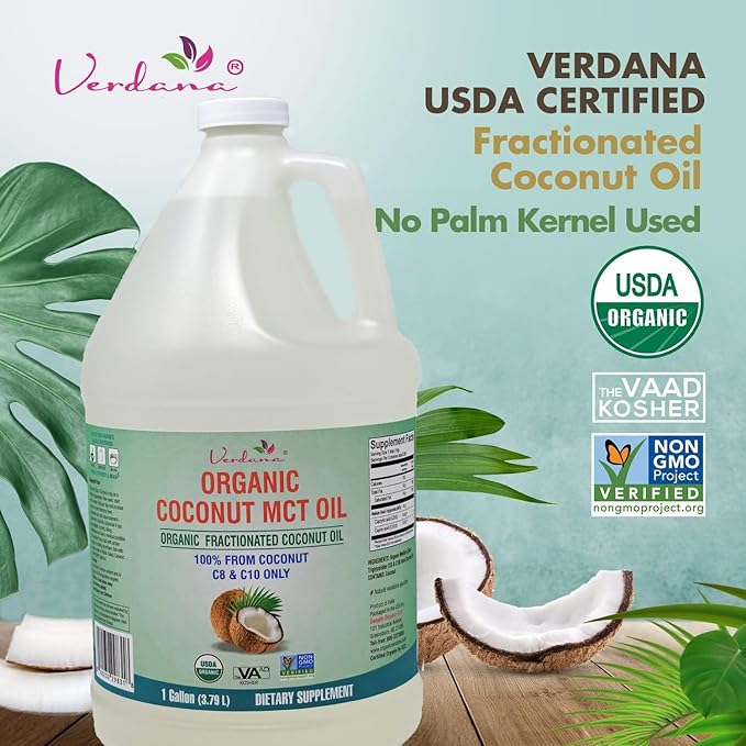 Verdana USDA Certified Organic Coconut MCT Oil –Fractionated Coconut Oil – No Palm Kernel Used – Kosher Food Grade Non-GMO – Great for Keto and Paleo Diets – 1Gallon