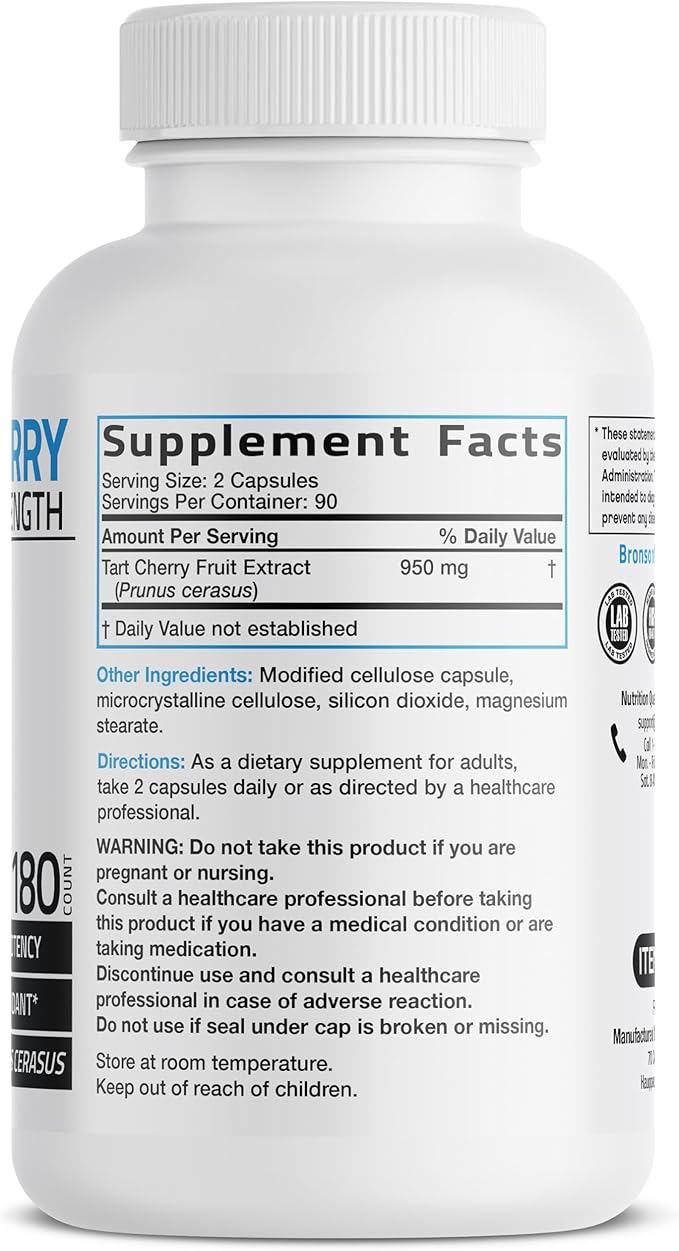 Bronson Tart Cherry Maximum Strength 180 Vegetarian Capsules (90 Servings)