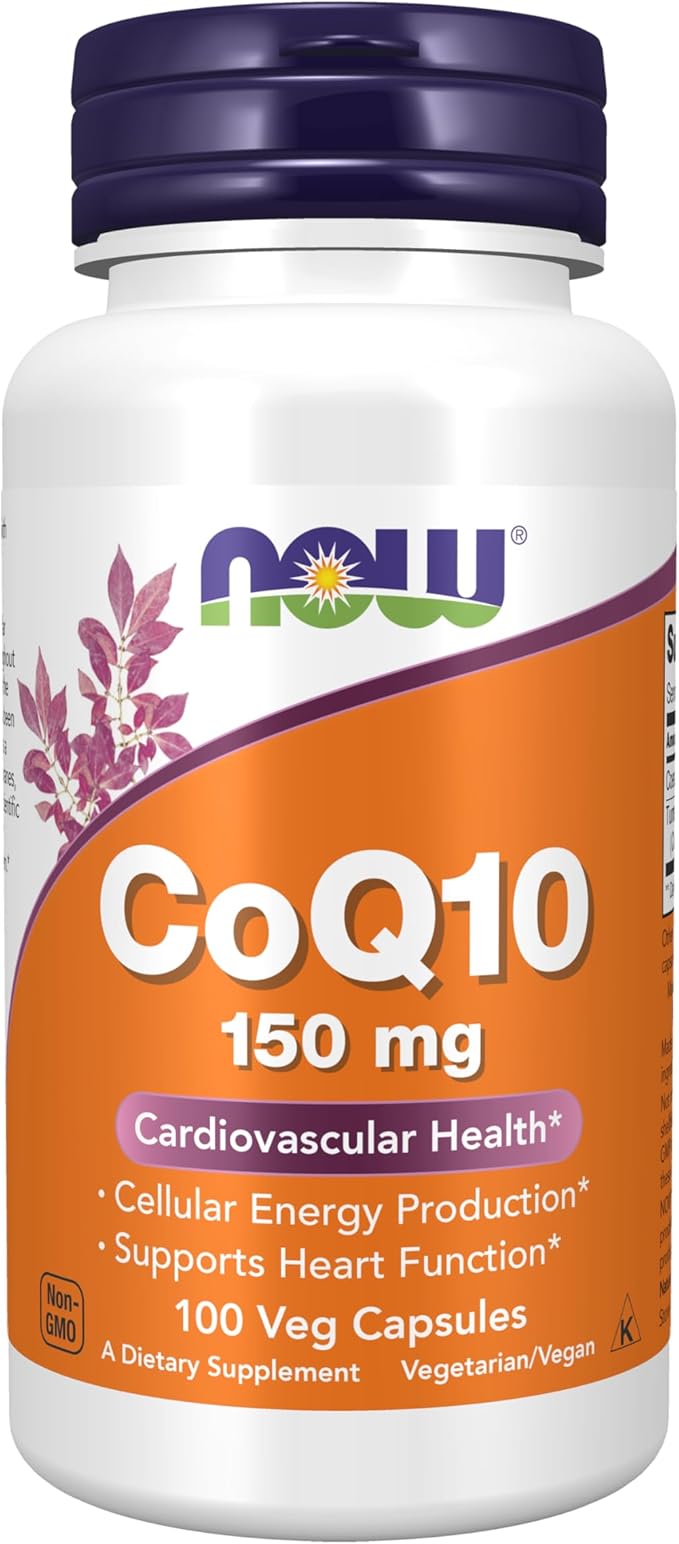NOW Supplements CoQ10 150 mg Pharmaceutical Grade All-Trans Form produced by Fermentation 100 Veg Capsules