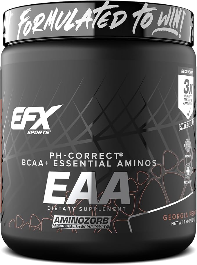 EFX Sports Training Ground EAA | Essential Amino Acids Supplement | Energy &amp Protein Synthesis | Pre Intra or Post Workout | 30 Servings (Georgia Peach)