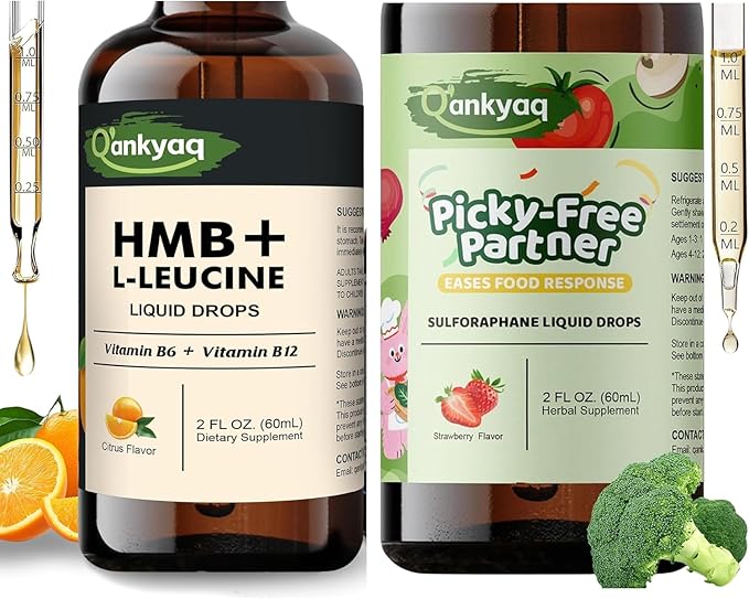 Leucine HMB Liquid Supplements Sugar Free HMB L-Leucine Liquid Drops for Adults Seniors Kids Sulforaphane Supplement Broccoli Sprout Extract Liquid Kids Appetite Booster (1+yrs) Vegetable Liquid