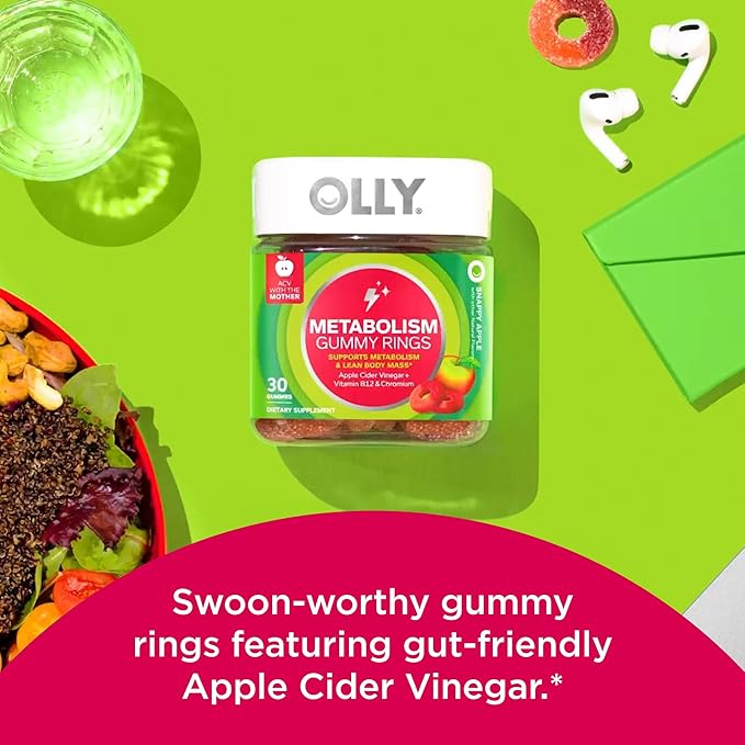 OLLY Metabolism Gummy Rings 30 Count &amp Undeniable Beauty Gummy 60 Count &amp Probiotic + Prebiotic Gummy 30 Count